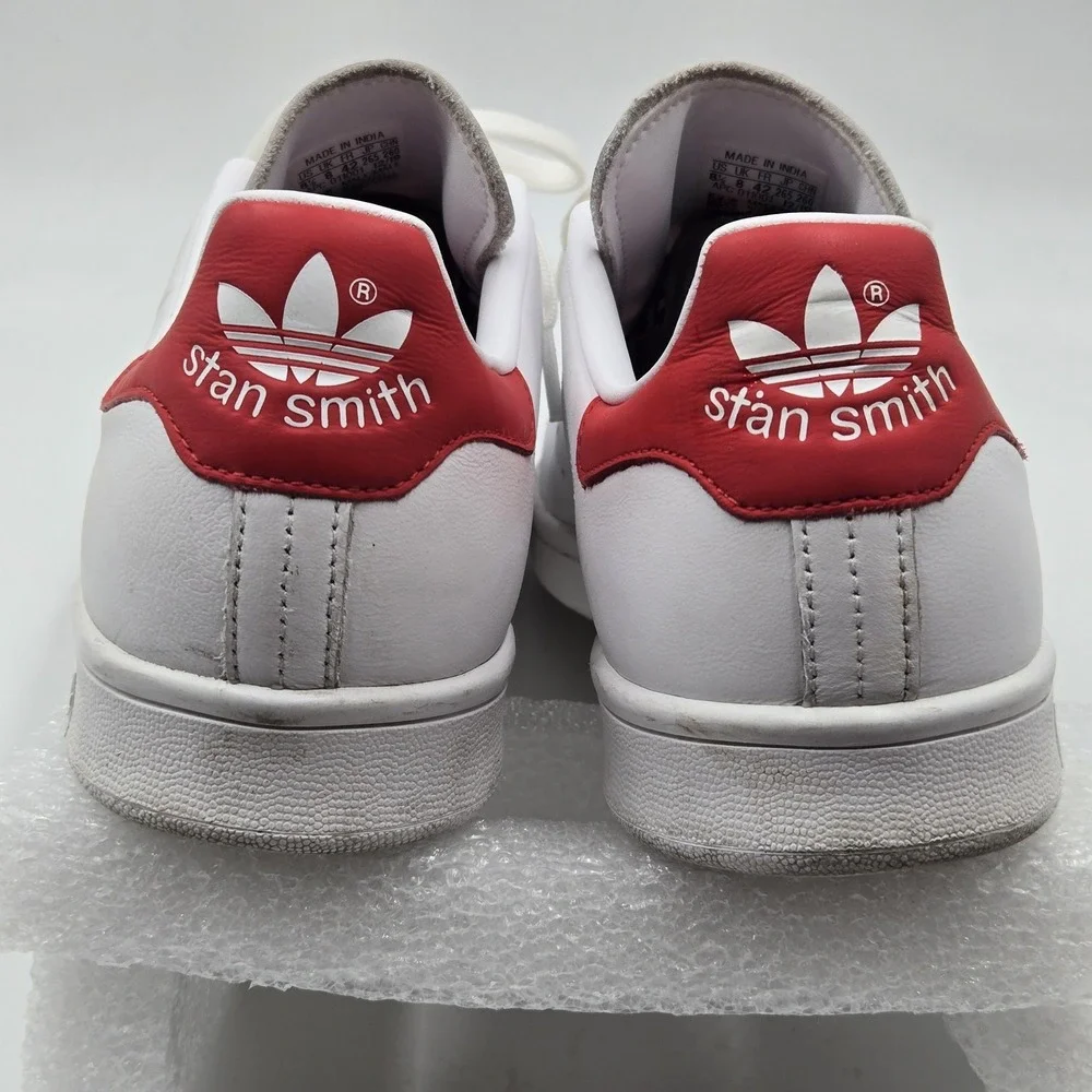 Adidas Stan Smith Shoes Mens Size 8.5 White Red Leather Low Top Sneakers EF4334